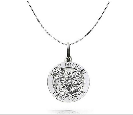 Bling Jewelry Sterling Silver Saint Michael Medal Round Pendant 18in Necklace Free Engraving